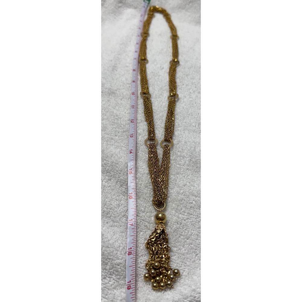 Gold Tone Multi Strand Chain Tassel Necklace Fashion Jewelry